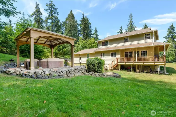 Expansive yard with gazebo sitting area