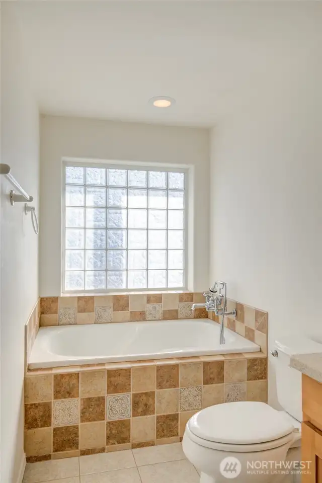 And, has a large soaking tub....