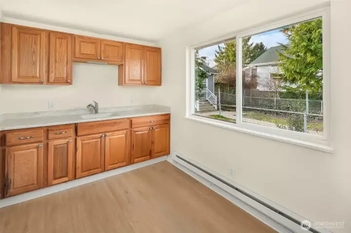 Corian countertop & wooden cabinetry