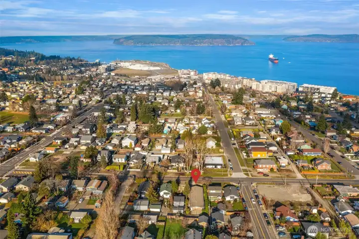 Aerial view looking North in the distance Point Ruston