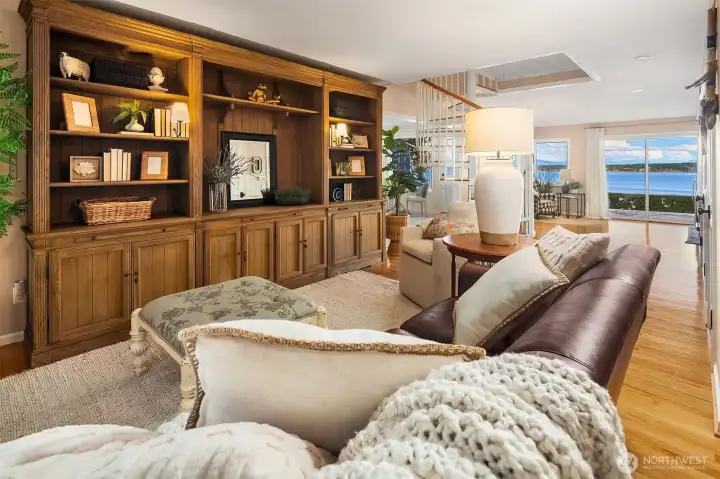 Warm, inviting seating area with water views.