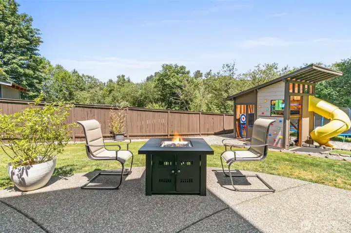 Large patio overlooking the backyard--imagine the endless summer nights.