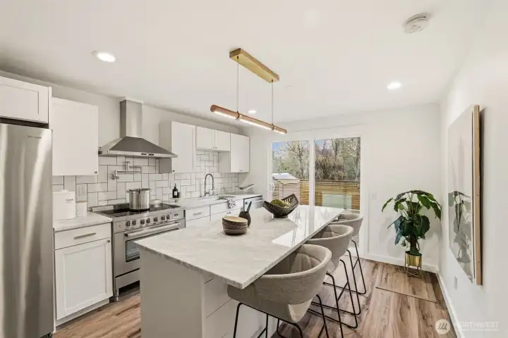 Kitchen with oversized eat-in island