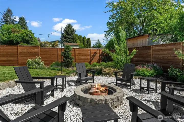 Rain garden just behind firepit