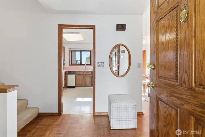 Tri-level home with original parquet floors.