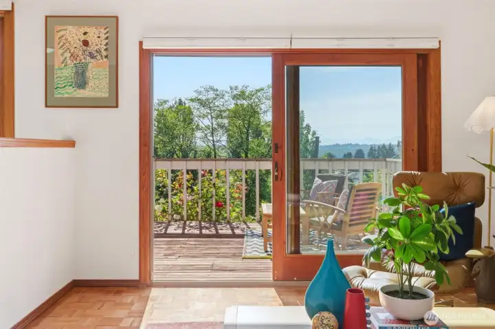 High quality sliding doors from living room and dining area.