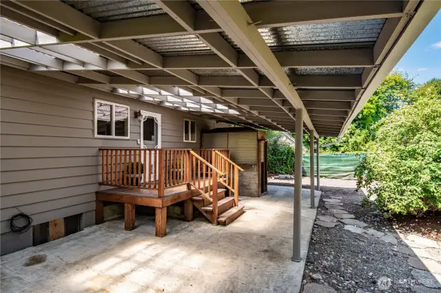 A view of the entire covered patio shows the length of it, and the versatility of the space.