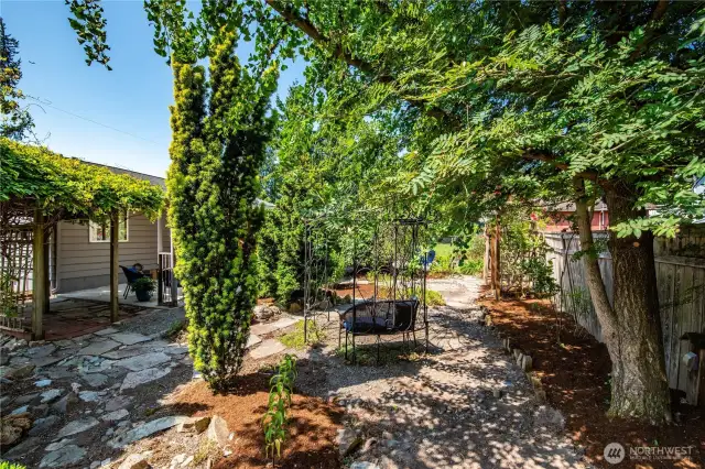There are sweet shaded areas, and a fence around the perimeter for privacy.