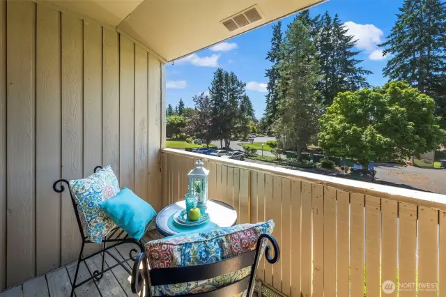 Deck overlooking the beautiful grounds.