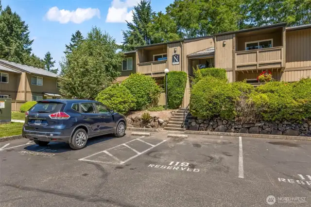 Another view of the "N" condo building, along with reserved parking