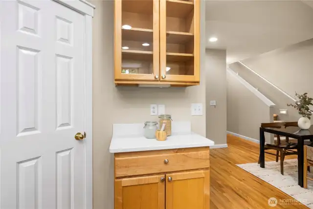 Bonus counter space—perfect for a coffee bar, baking station, or display