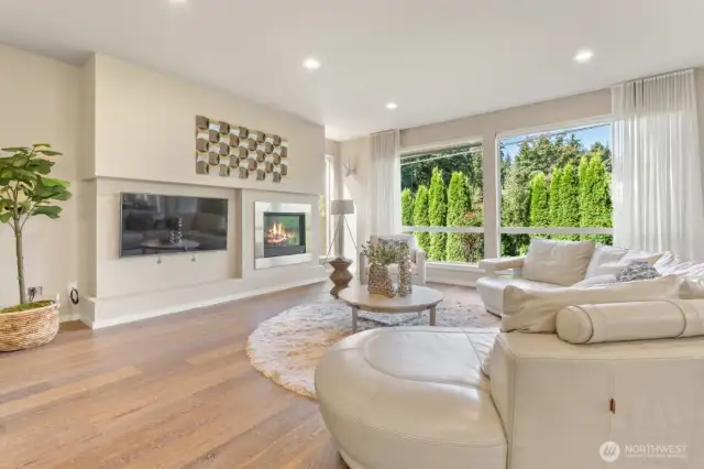 family room with gas fireplace.