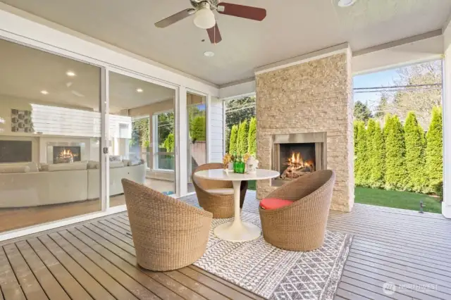 Outdoor room with gas fireplace.