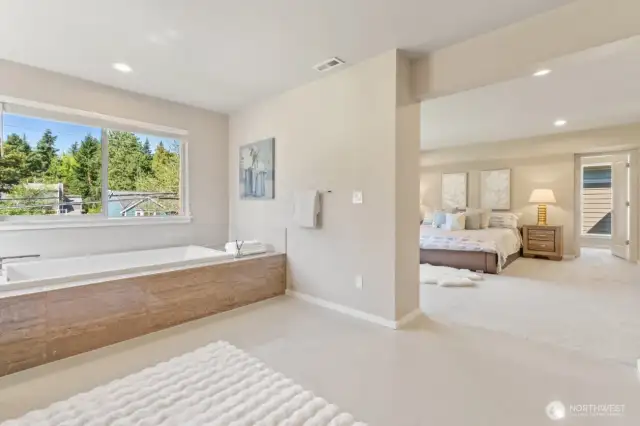 Primary bath with soaking tub.