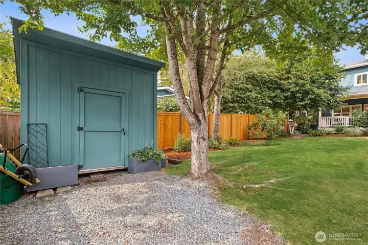 Locking shed for storage of bikes, hardware, gear, etc.