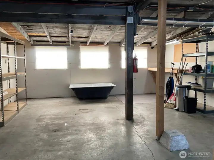 Shop area at the back of garage, tub NOT INCLUDED, will be removed prior to closing