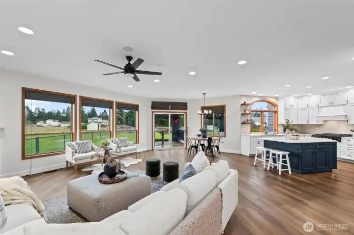 Entertaining easily flows onto the new deck, where the outdoor structures allow for year round enjoyment.