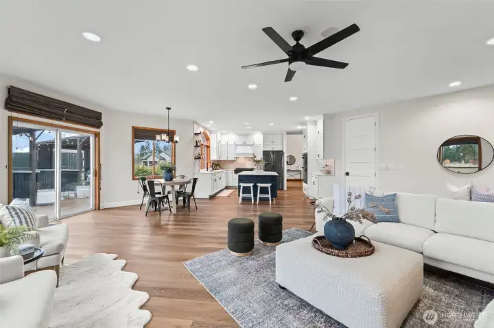 Entertaining easily flows on to the new deck where the outdoor structures allow for year round enjoyment.