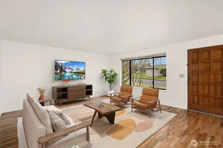 This is a virtual rendition of what the living room can feel like.