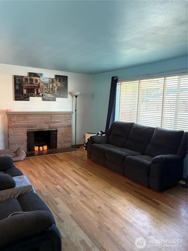 Front room fireplace hardwood floors