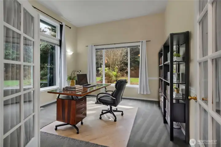 Virtually staged 2nd office space with Mt. Si view