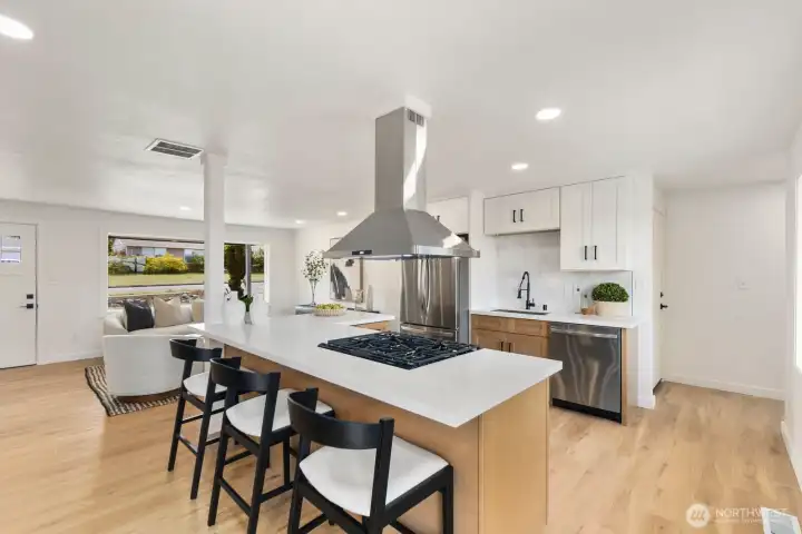 Kitchen and dining space with island seating