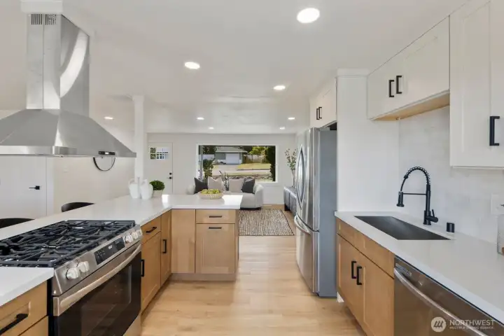Expansive counters and deep farmhouse sink.
