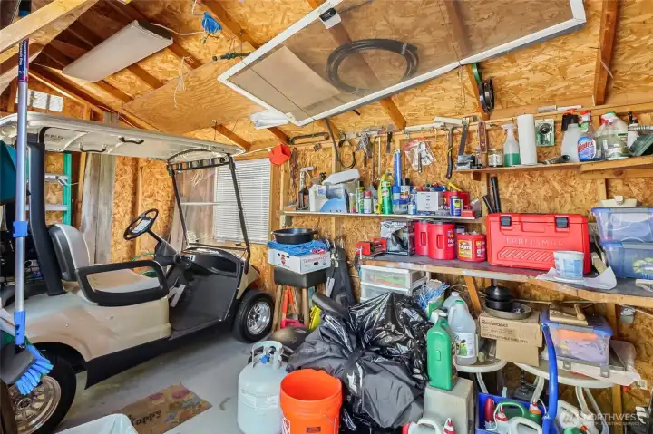 Additional storage for fishing equipment and seasonal items.