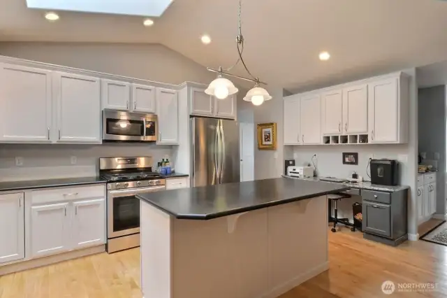 Large kitchen with work station