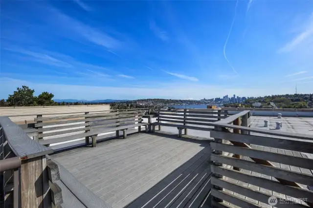 Rooftop deck. An amazing place to watch fireworks or the nighttime lights of Seattle