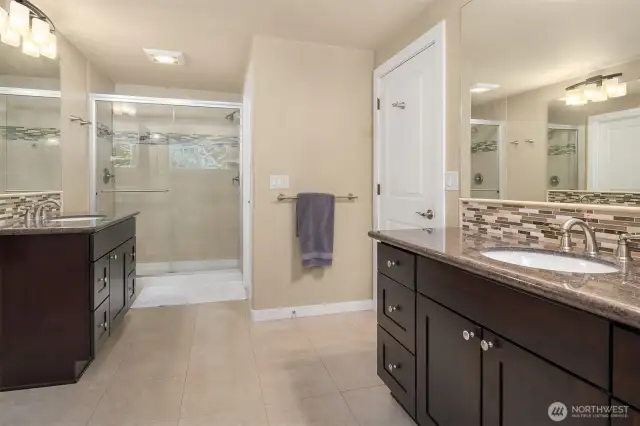 Primary suite with expansive walk-in closet and spa like bathroom with large soaking tub.