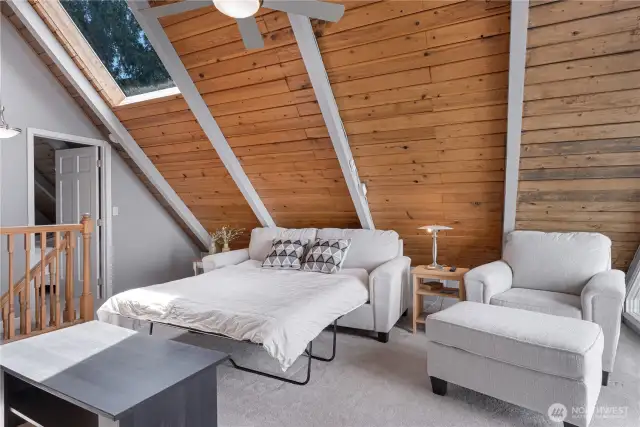 The loft has additional sleeping space for guests.