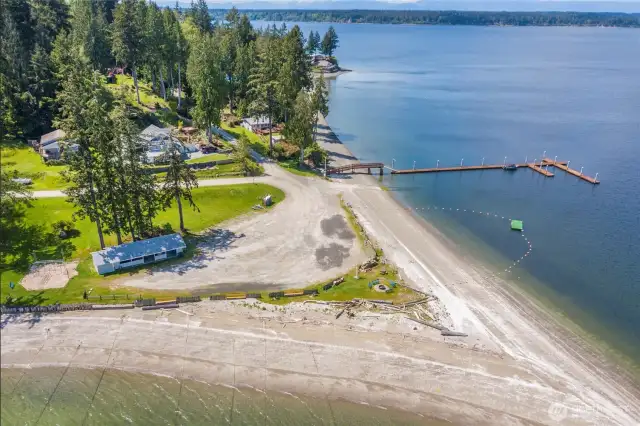 The community beach at the north end of the island.
