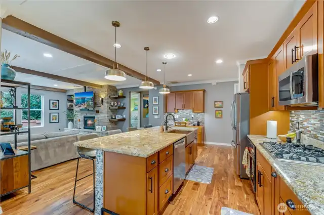 There is the perfect sized desk area at the end of the kitchen. Not too big, not too small, just right.