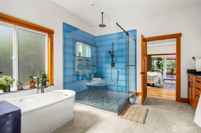 Soaking tub and tile shower in the primary bath