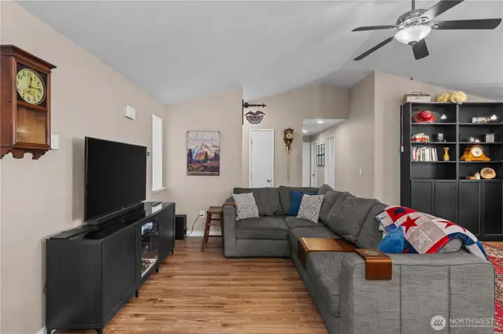 Living Room view, looking toward front entry