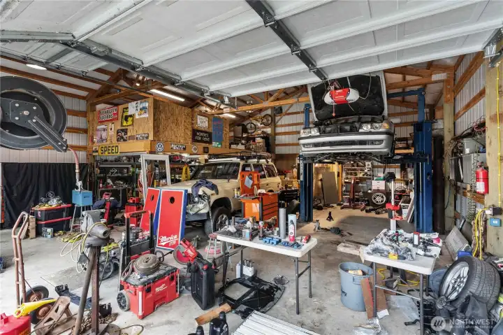 Typical Shop! Seller is a hobbyist who works on cars... there is a Lift installed (not included in list price, but is negotiable) and there's a loft for storage or whatever.