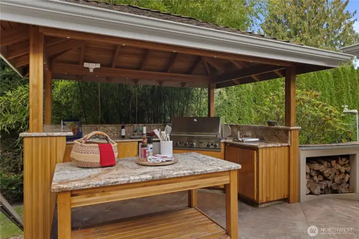 Viking BBQ, sink and refrigerator.
