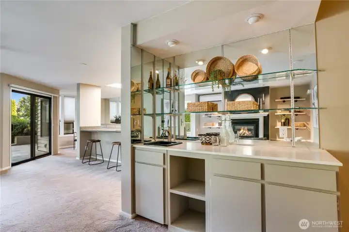 Built in bar with sink for entertaining and to showcase your favorite pieces.
