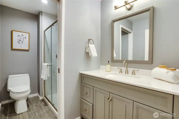 The main hall bathroom has been upgraded.
