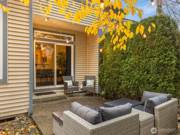 Tall trees provide separation from the neighbors while you enjoy the patio which is plumbed with gas hookups for grilling.