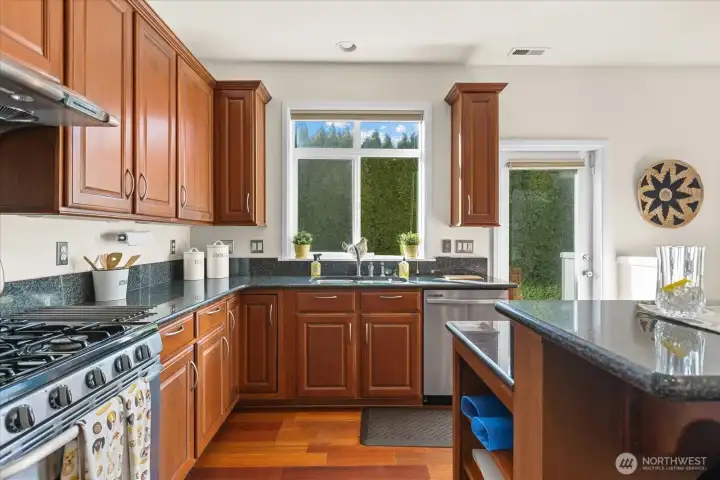 Clean kitchen with gas cooktop