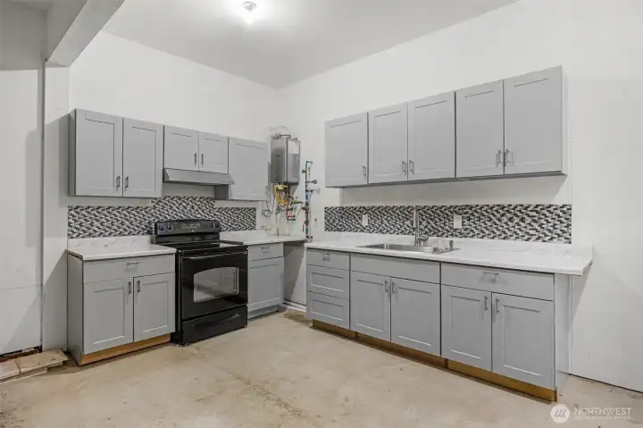 An additional kitchen in the garage.
