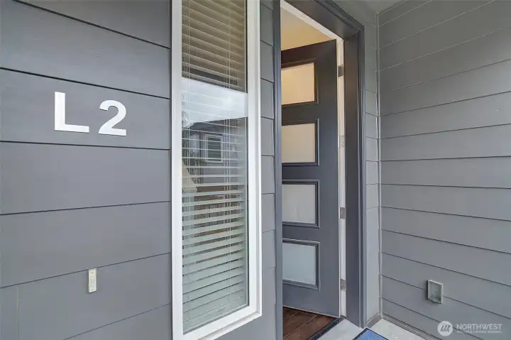 Covered and south-facing entry.