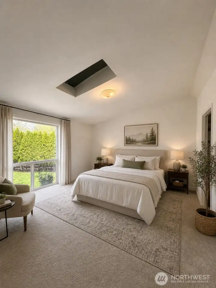 Primary with ensuite bath and walk in closet.