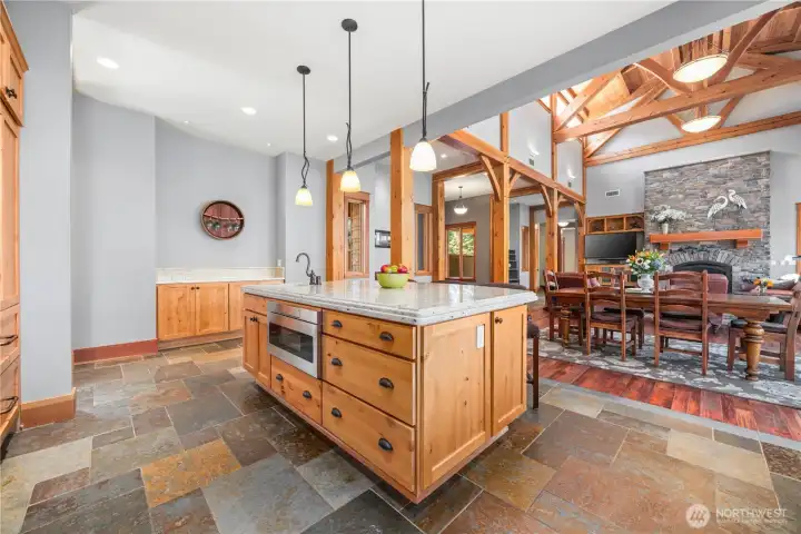 10 Foot Douglas Fir Timber Frame in the Great Room and Hallway