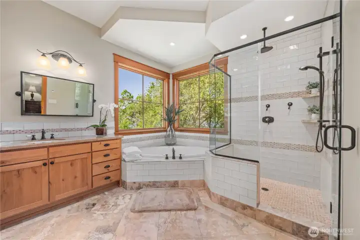 Primary Bath with Jetted Tub and Spacious Custom Shower