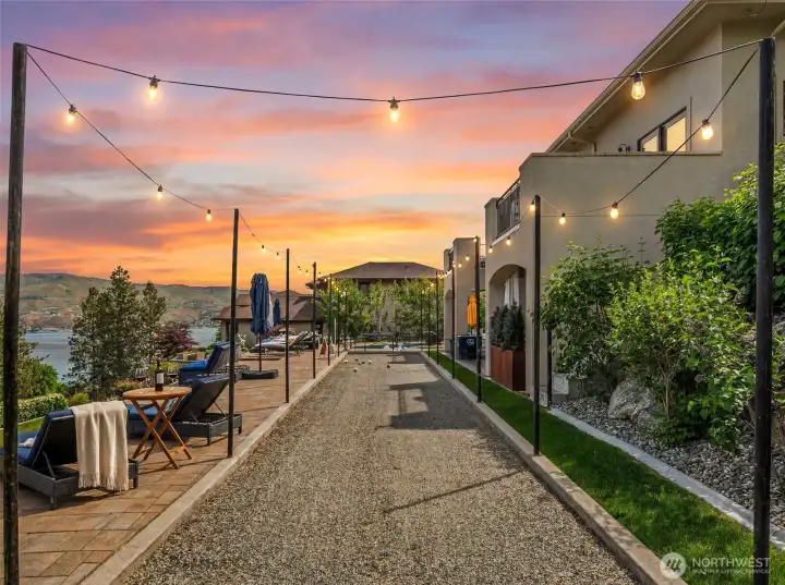 From sunny afternoons to glowing sunset evenings, the bocce court is always ready for fun