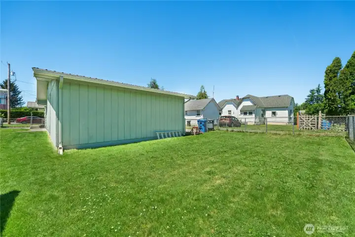 Fully-fenced backyard. Fully-fenced backyard.