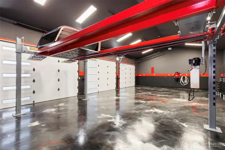 HUGE climate controlled upper garage with car lift (car lift stays)